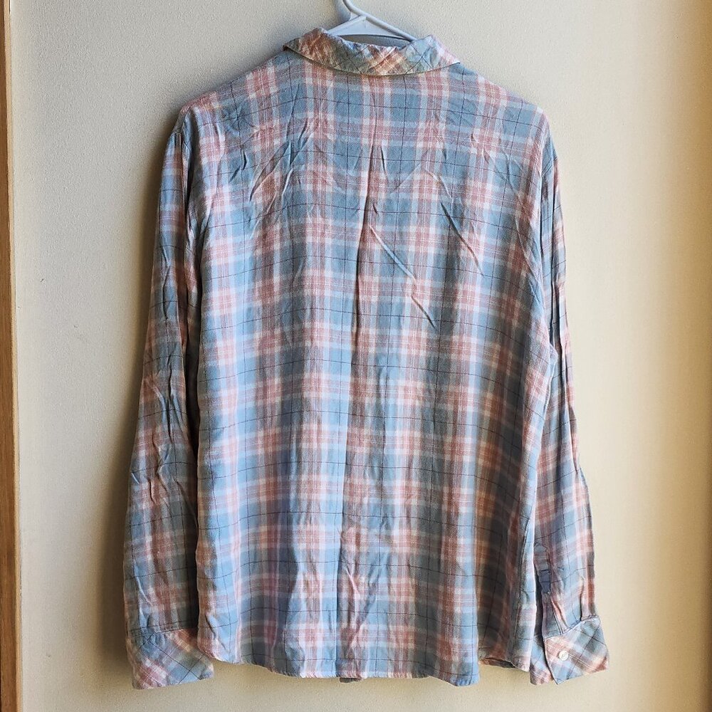 Sanctuary Blue/Pink Plaid Button Down Flannel Shirt Size Large - Picture 12 of 13
